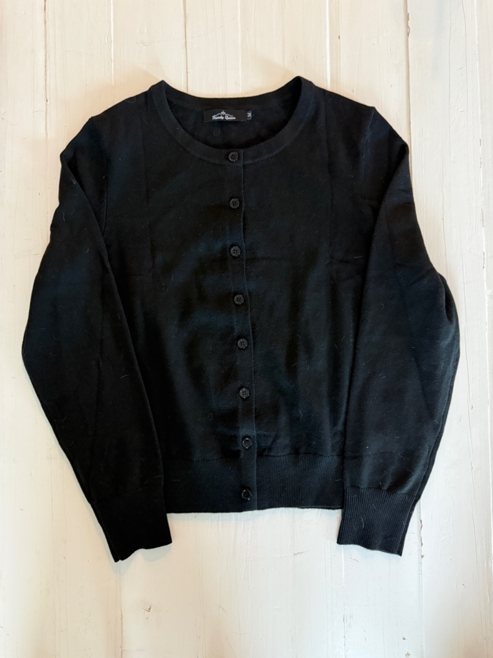 Women's Black Button-Front Crewneck Cardigan Sweater